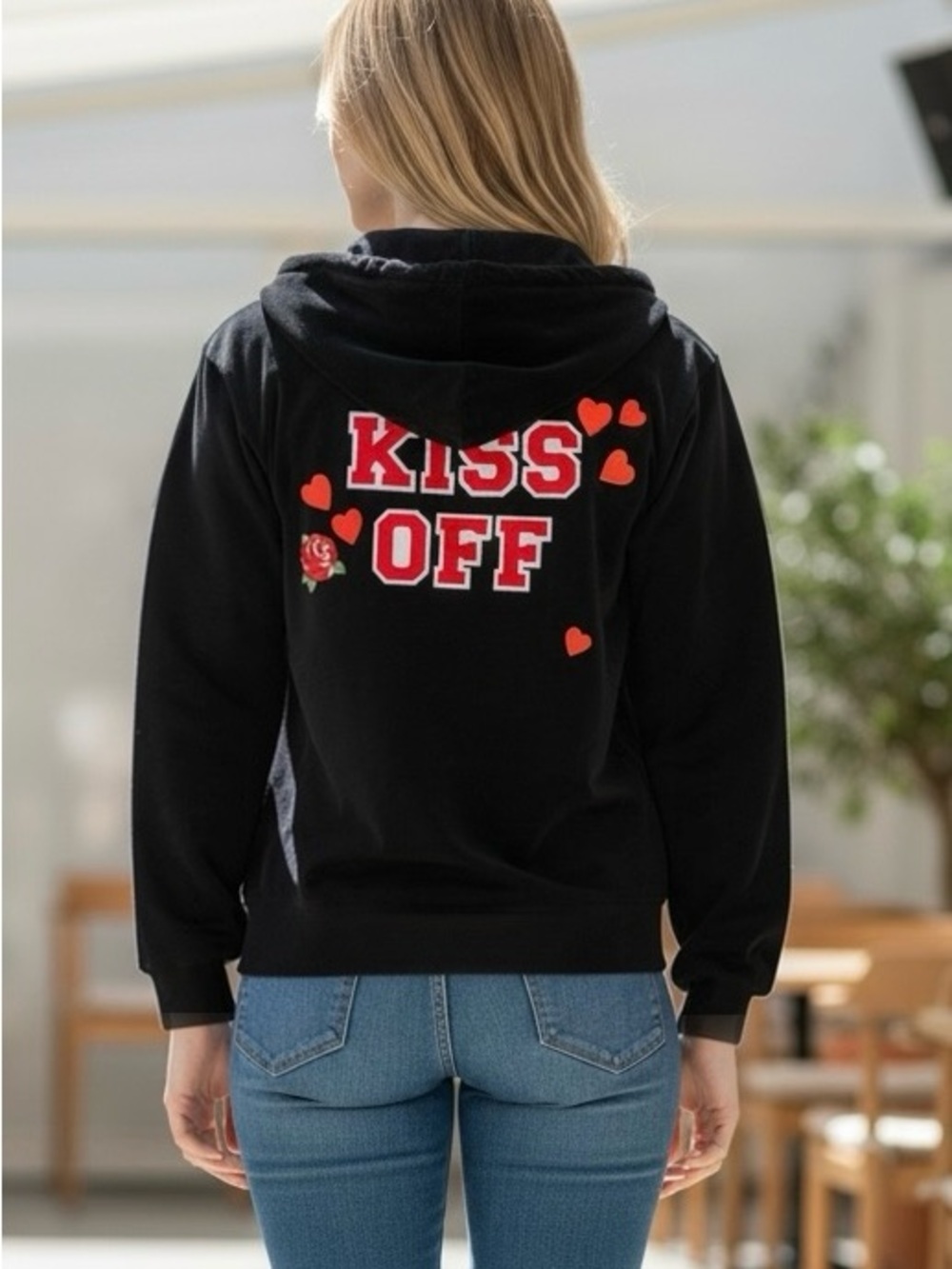 Juicy Couture Black Hoodie with Red & White 'Kiss Off' Graphic